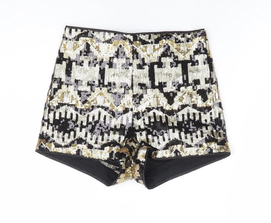 Divided by H&M Womens Gold Geometric Polyester Hot Pants Shorts Size 8 L4 in Regular Zip