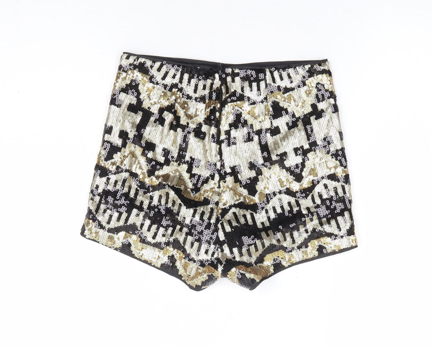 Divided by H&M Womens Gold Geometric Polyester Hot Pants Shorts Size 8 L4 in Regular Zip