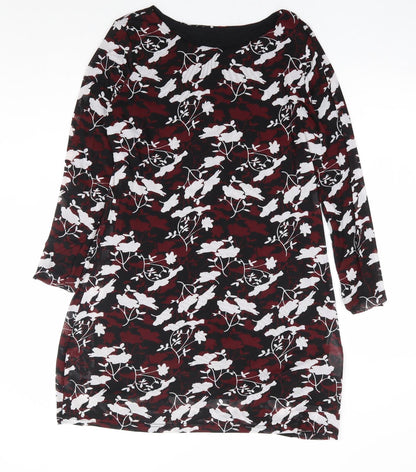 Avon Womens Red Floral Polyester A-Line Size 14 Round Neck Pullover