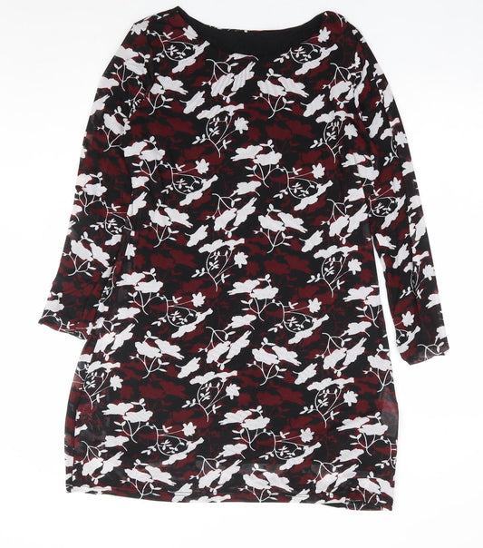 Avon Womens Red Floral Polyester A-Line Size 14 Round Neck Pullover