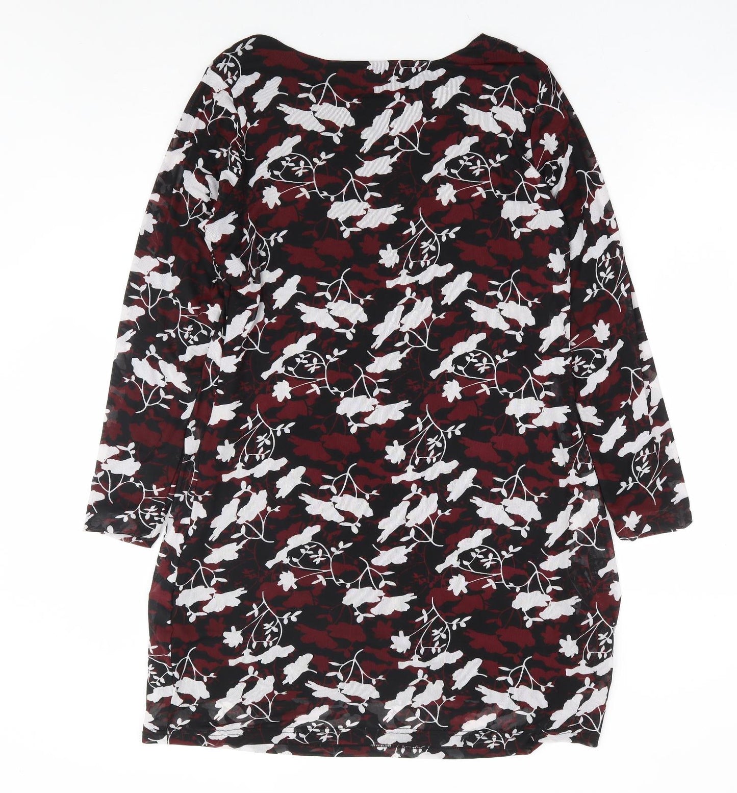 Avon Womens Red Floral Polyester A-Line Size 14 Round Neck Pullover