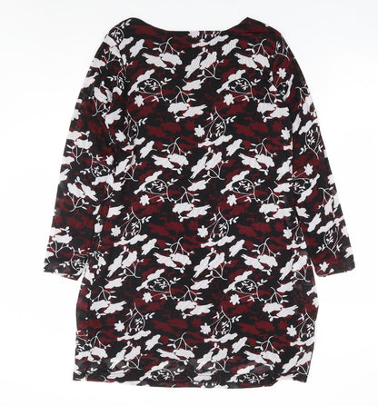 Avon Womens Red Floral Polyester A-Line Size 14 Round Neck Pullover