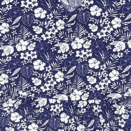 Blue Vanilla Womens Blue Floral Polyester Basic T-Shirt Size L Round Neck