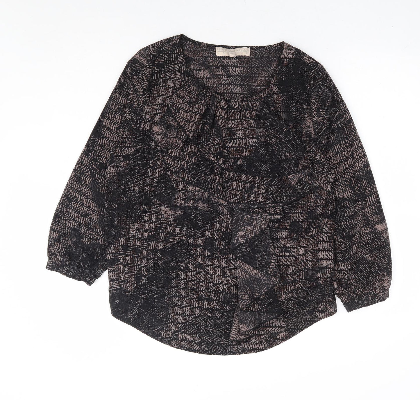 Fenn Wright Studio Womens Brown Geometric Polyester Basic Blouse Size 14 Round Neck