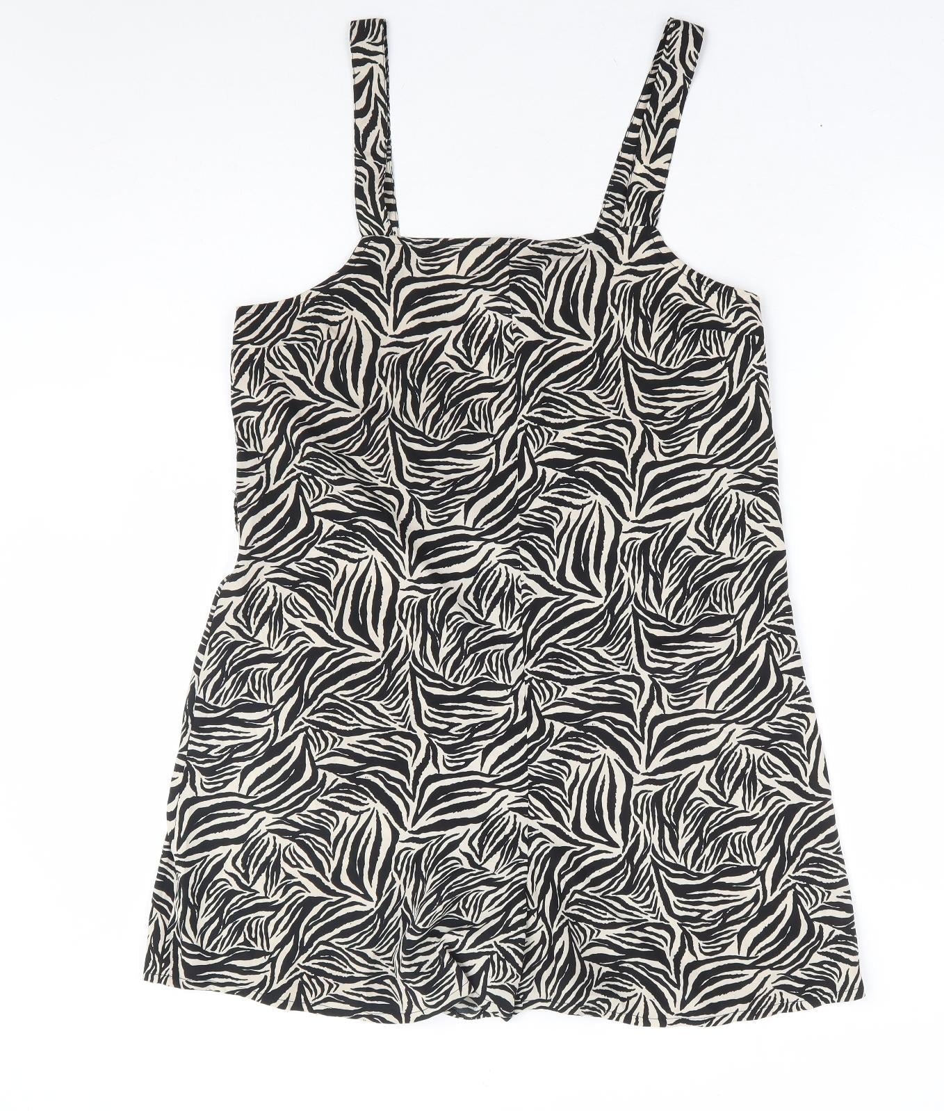 New Look Womens Brown Animal Print Polyester Playsuit One-Piece Size 8 Button - Zebra Print