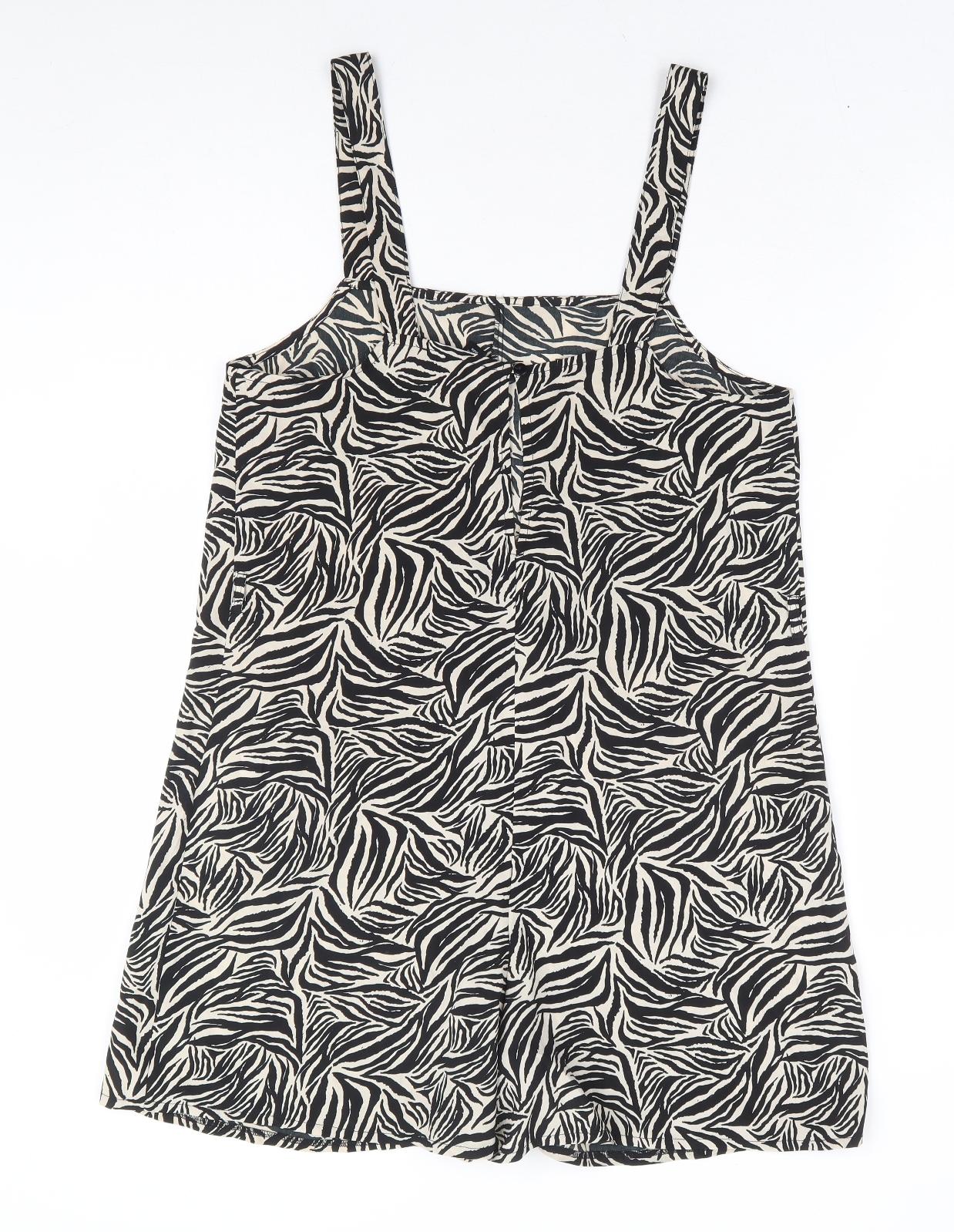 New Look Womens Brown Animal Print Polyester Playsuit One-Piece Size 8 Button - Zebra Print