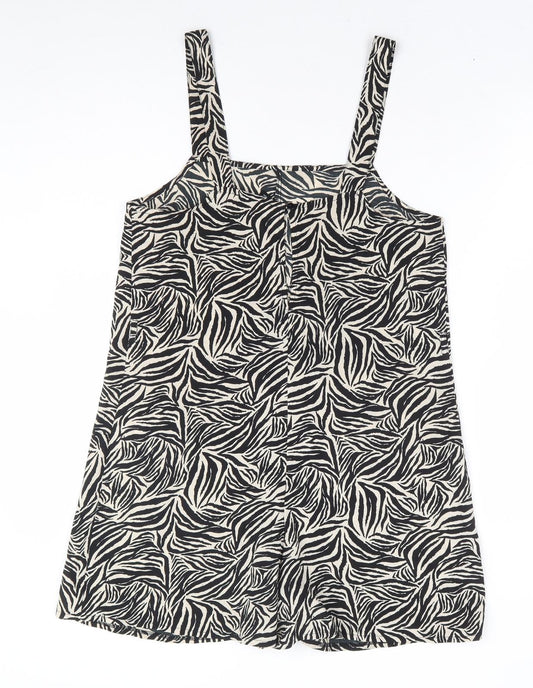 New Look Womens Brown Animal Print Polyester Playsuit One-Piece Size 8 Button - Zebra Print
