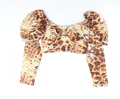 Womens UK Size 8 PRETTYLITTLETHING Brown Cropped Blouse