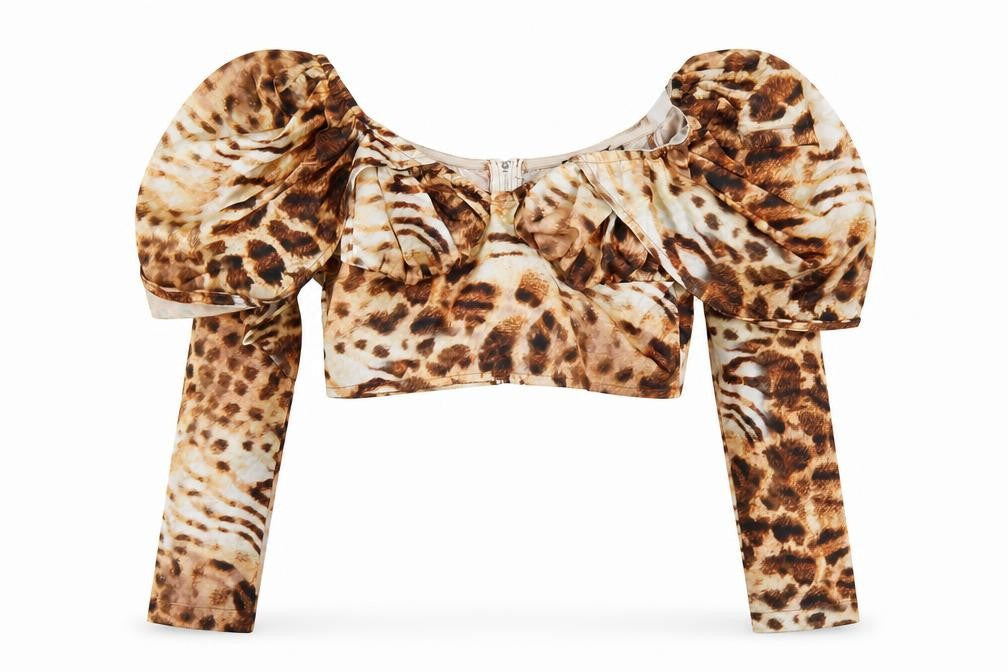 Womens UK Size 8 PRETTYLITTLETHING Brown Cropped Blouse