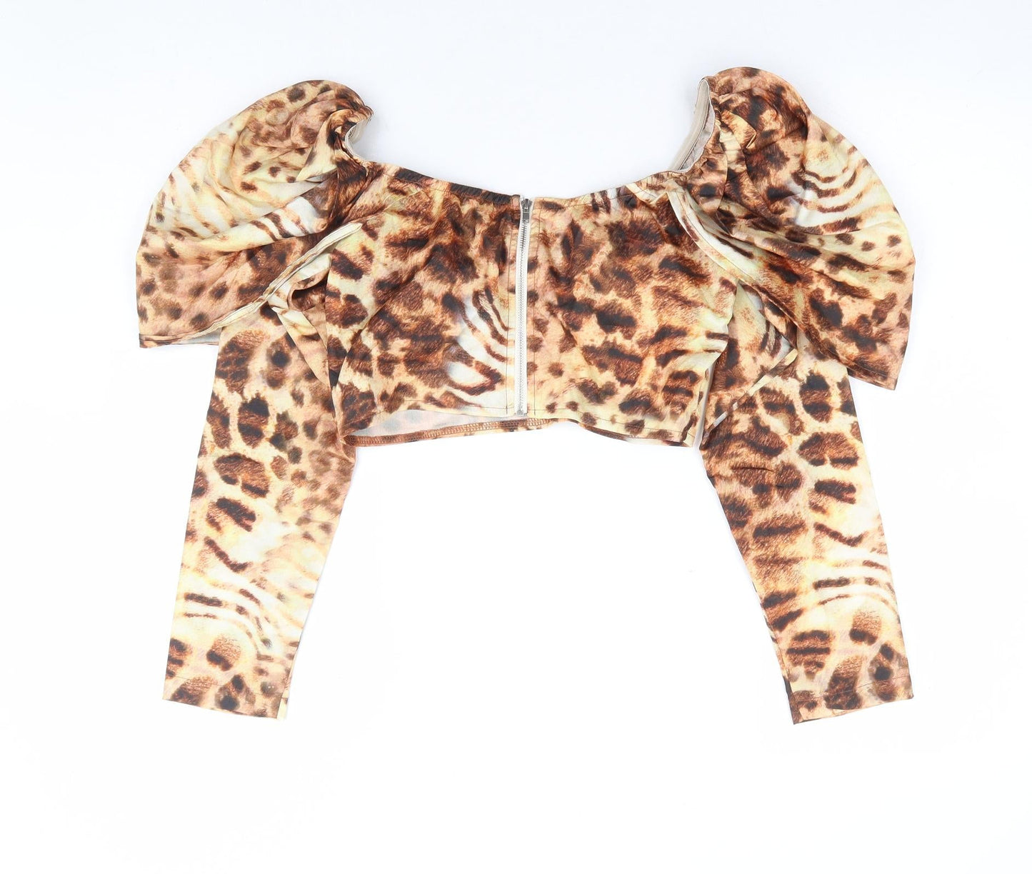 Womens UK Size 8 PRETTYLITTLETHING Brown Cropped Blouse