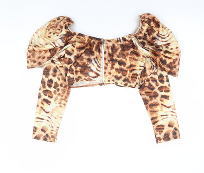 Womens UK Size 8 PRETTYLITTLETHING Brown Cropped Blouse