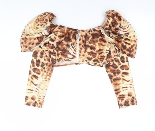 Womens UK Size 8 PRETTYLITTLETHING Brown Cropped Blouse