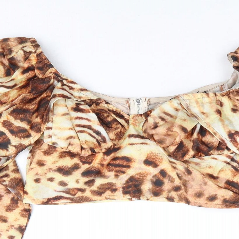 Womens UK Size 8 PRETTYLITTLETHING Brown Cropped Blouse