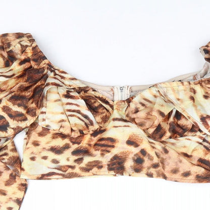 Womens UK Size 8 PRETTYLITTLETHING Brown Cropped Blouse