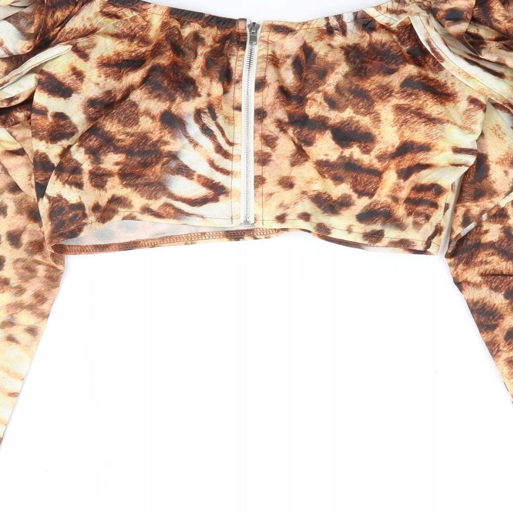 Womens UK Size 8 PRETTYLITTLETHING Brown Cropped Blouse
