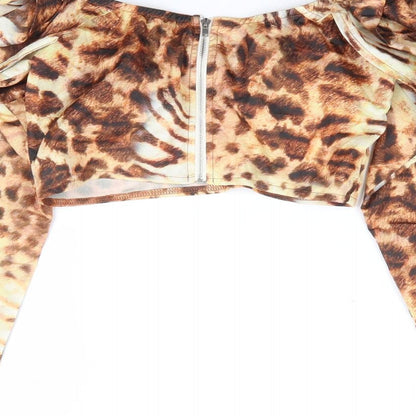 Womens UK Size 8 PRETTYLITTLETHING Brown Cropped Blouse