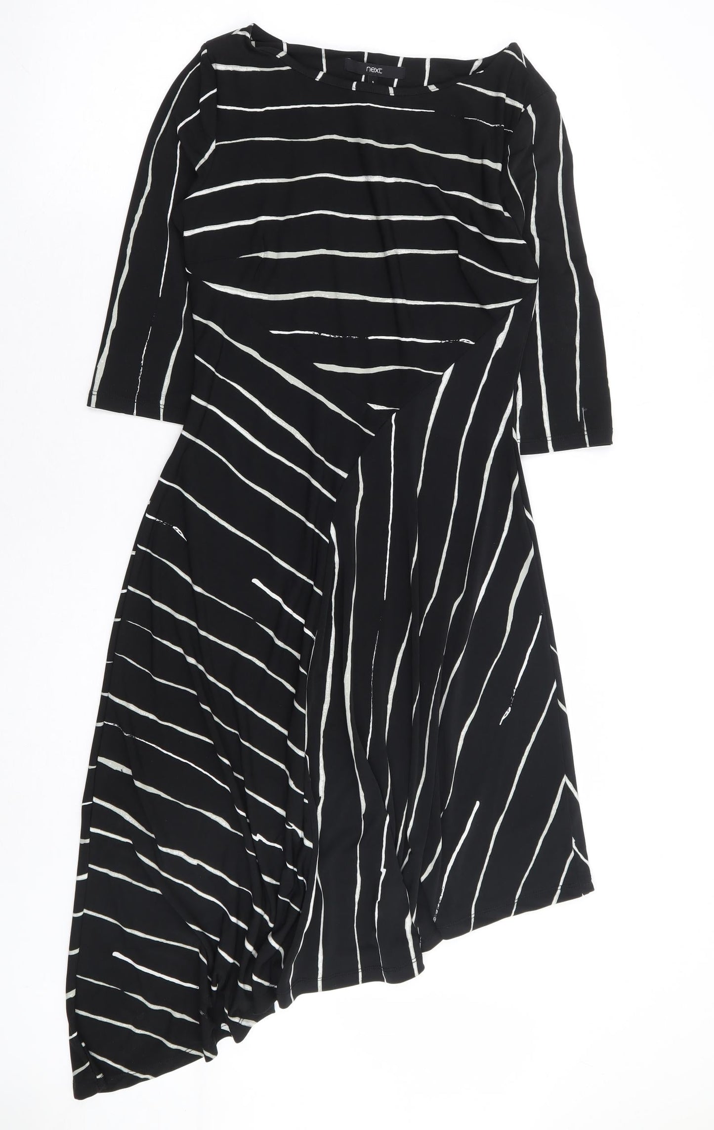 NEXT Womens Black Striped Polyester A-Line Size 6 Round Neck Pullover