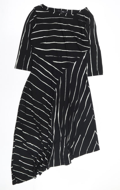 NEXT Womens Black Striped Polyester A-Line Size 6 Round Neck Pullover