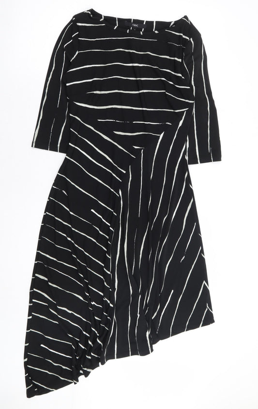 NEXT Womens Black Striped Polyester A-Line Size 6 Round Neck Pullover