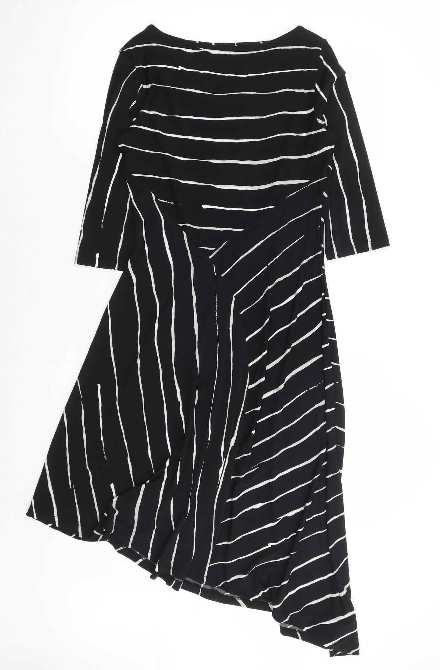 NEXT Womens Black Striped Polyester A-Line Size 6 Round Neck Pullover