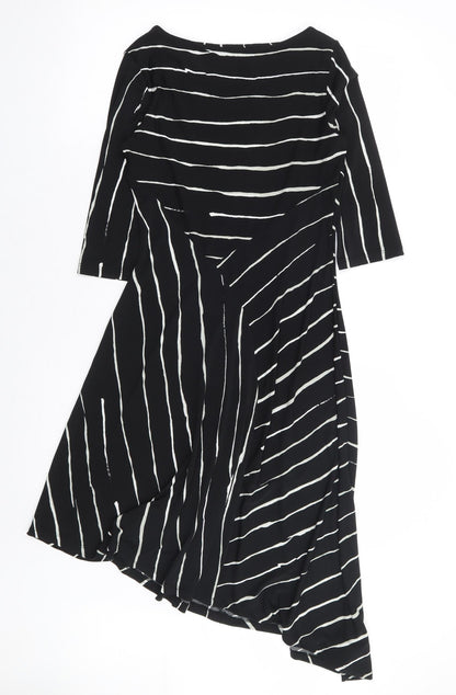 NEXT Womens Black Striped Polyester A-Line Size 6 Round Neck Pullover