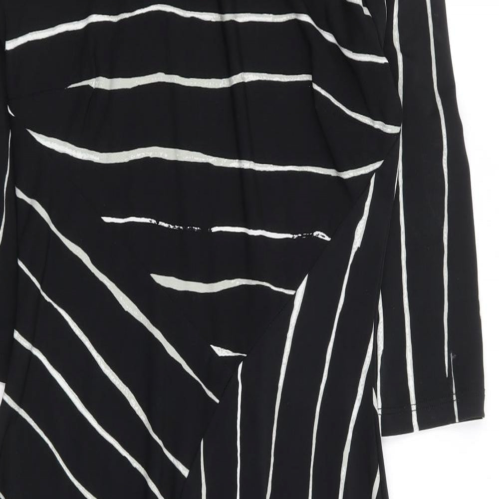 NEXT Womens Black Striped Polyester A-Line Size 6 Round Neck Pullover