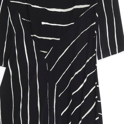 NEXT Womens Black Striped Polyester A-Line Size 6 Round Neck Pullover