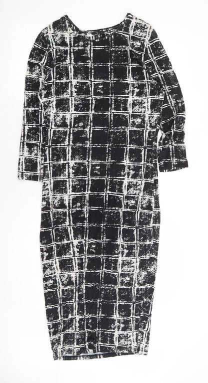 River Island Womens Black Geometric Viscose Bodycon Size 12 Round Neck Pullover