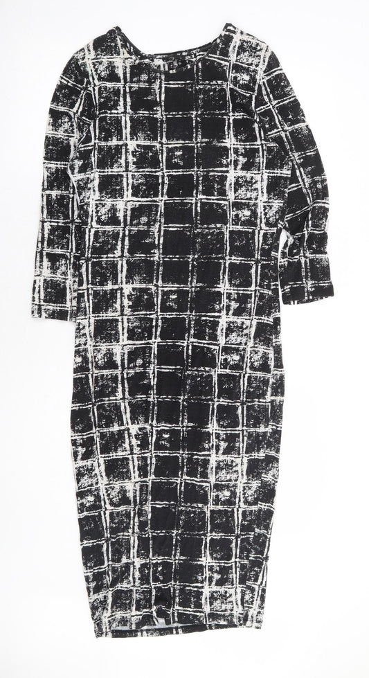 River Island Womens Black Geometric Viscose Bodycon Size 12 Round Neck Pullover