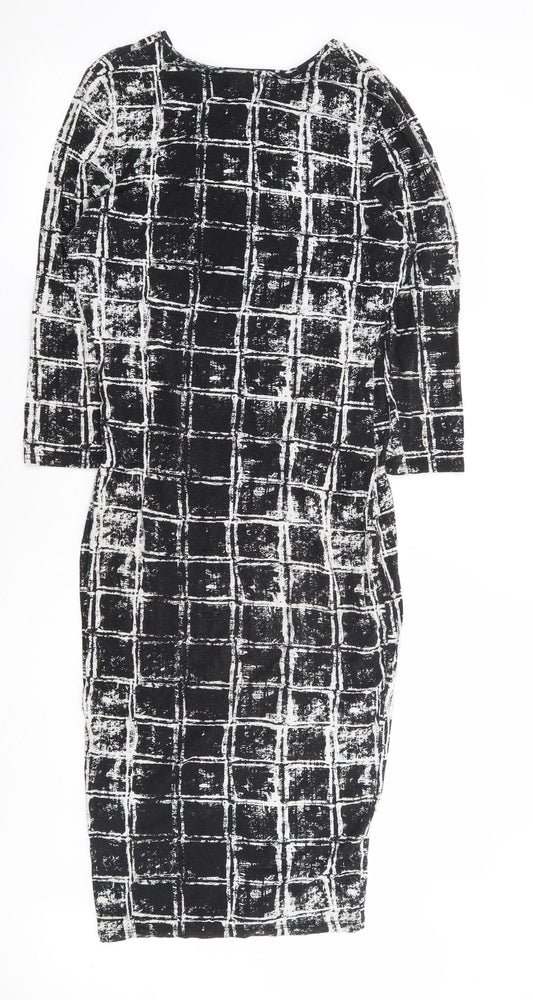 River Island Womens Black Geometric Viscose Bodycon Size 12 Round Neck Pullover
