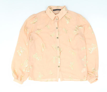 Primark Womens Pink Geometric Polyester Basic Button-Up Size 10 Collared - Butterfly