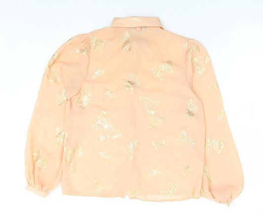 Primark Womens Pink Geometric Polyester Basic Button-Up Size 10 Collared - Butterfly