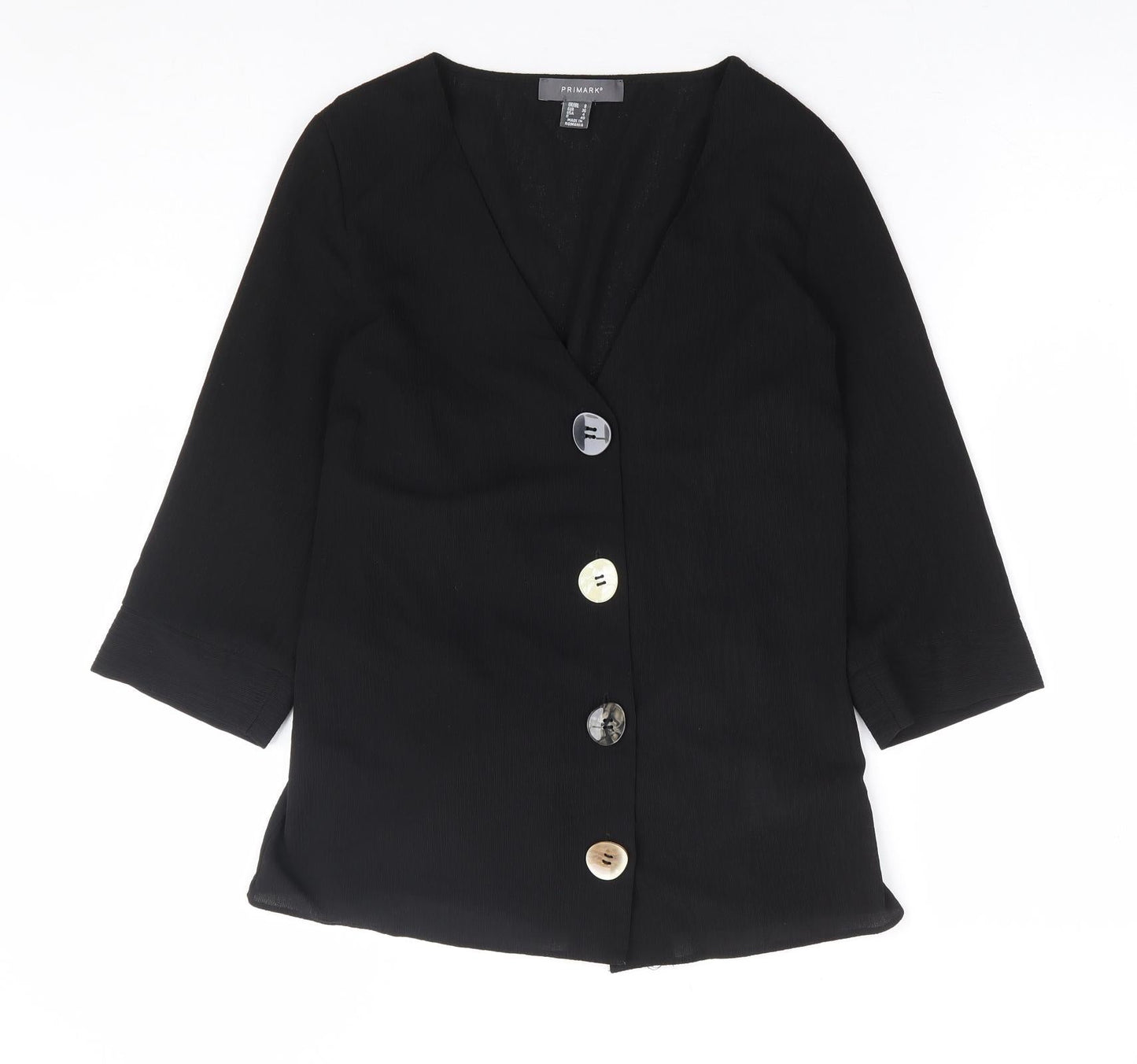Primark Womens Black Polyester Basic Blouse Size 8 V-Neck