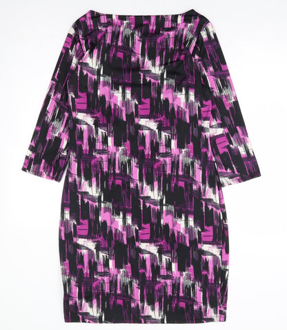 Preworn Womens Purple Geometric Viscose A-Line Size 12 Round Neck Pullover