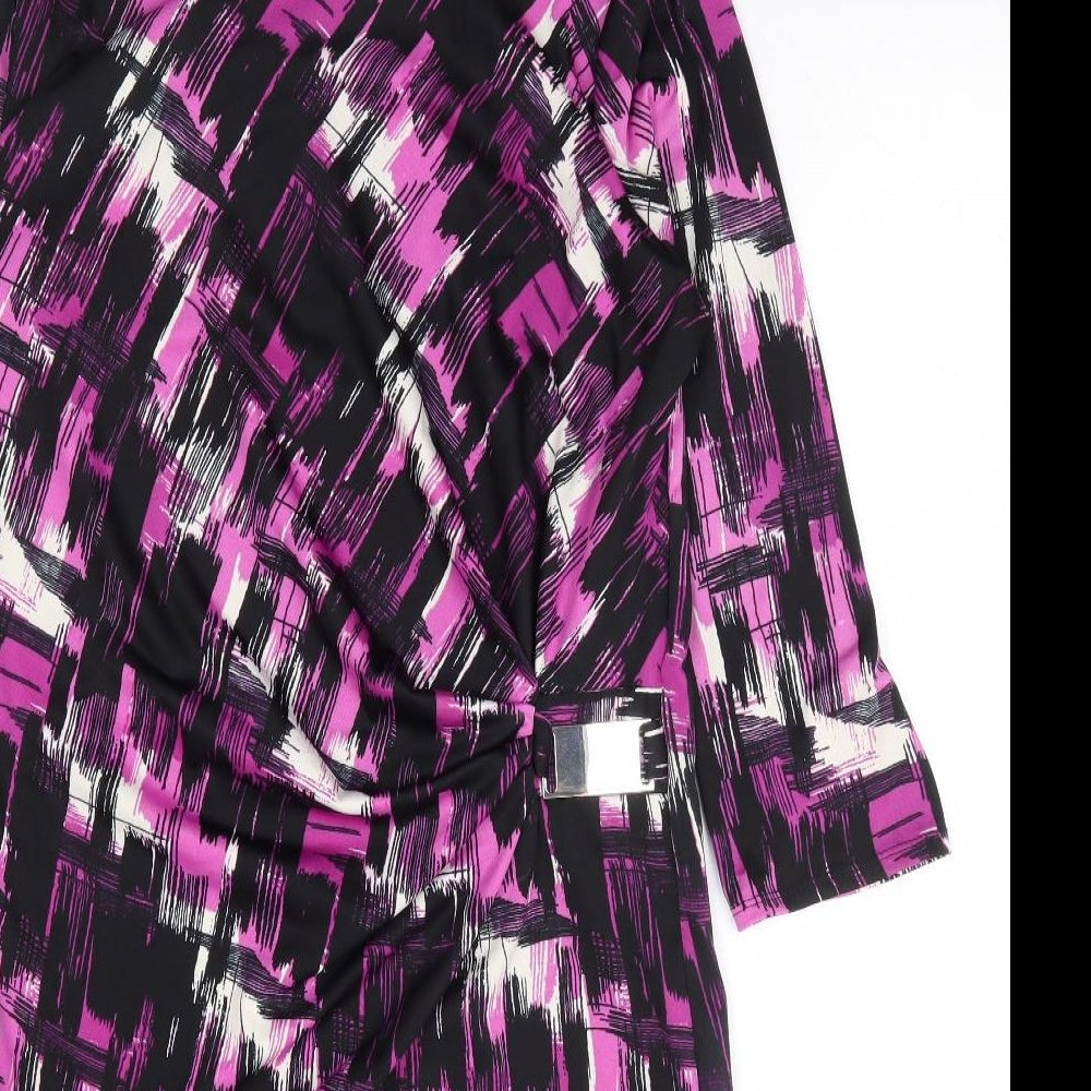 Preworn Womens Purple Geometric Viscose A-Line Size 12 Round Neck Pullover