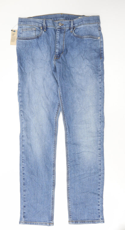 Marks and Spencer Mens Blue Cotton Skinny Jeans Size 30 in L31 in Regular Button
