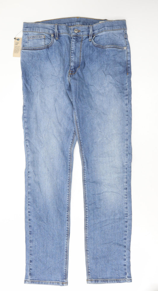 Marks and Spencer Mens Blue Cotton Skinny Jeans Size 30 in L31 in Regular Button