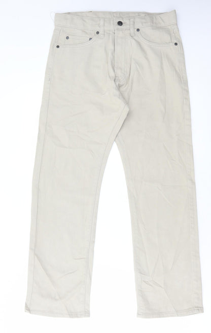 Marks and Spencer Mens Beige Cotton Straight Jeans Size 30 in L29 in Regular Button