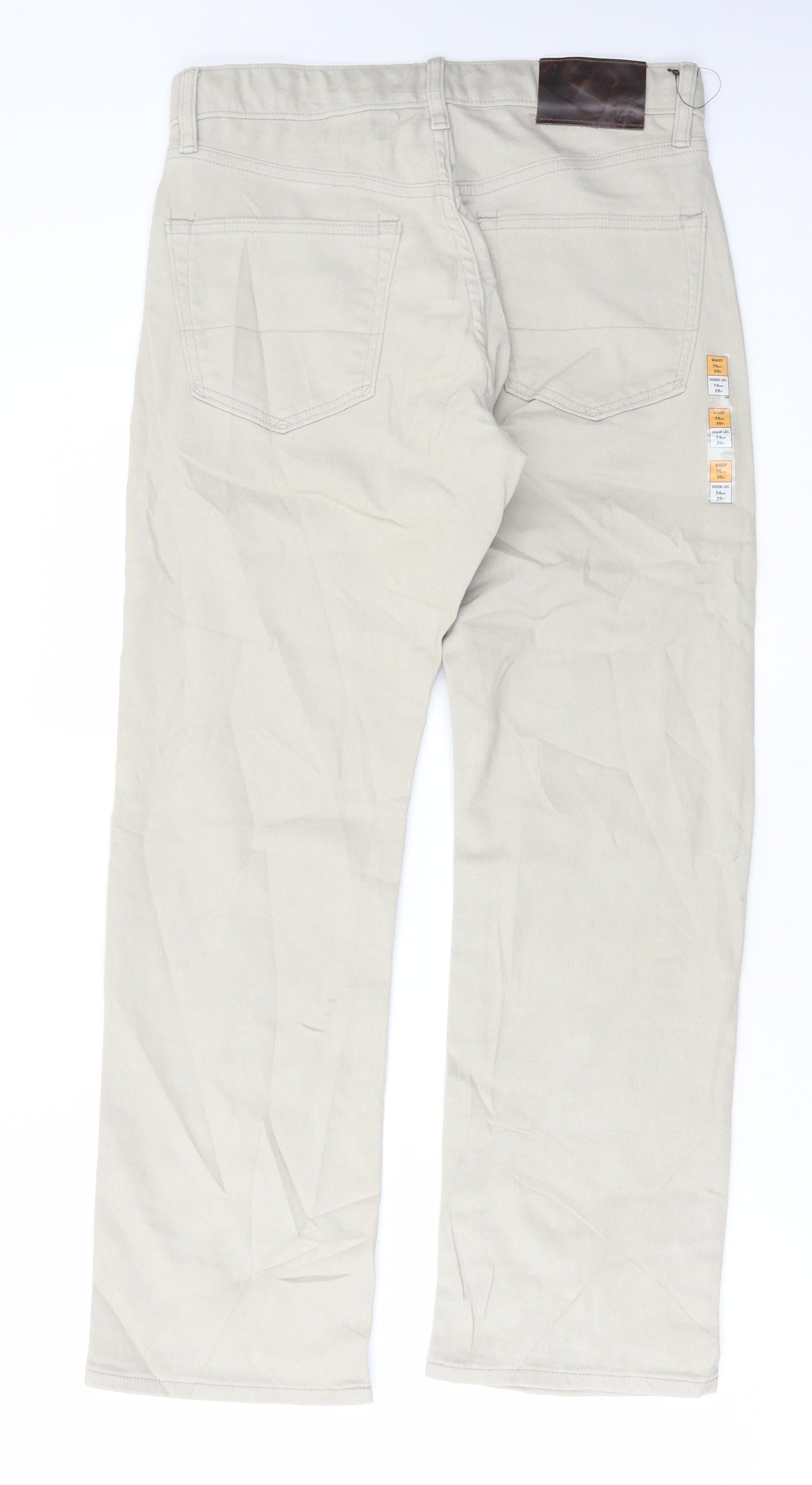 Marks and Spencer Mens Beige Cotton Straight Jeans Size 30 in L29 in Regular Button