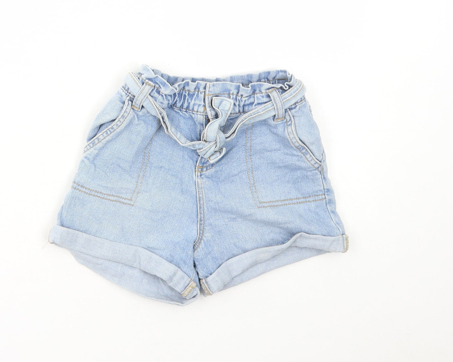 TU Girls Blue Cotton Paperbag Shorts Size 5 Years Regular Tie