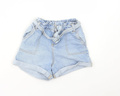 TU Girls Blue Cotton Paperbag Shorts Size 5 Years Regular Tie