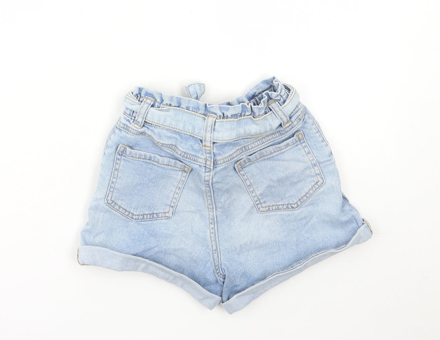 TU Girls Blue Cotton Paperbag Shorts Size 5 Years Regular Tie