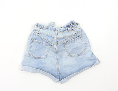 TU Girls Blue Cotton Paperbag Shorts Size 5 Years Regular Tie