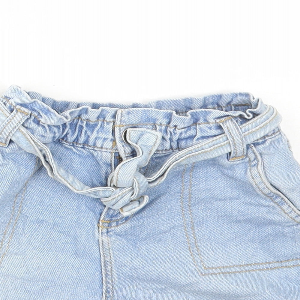 TU Girls Blue Cotton Paperbag Shorts Size 5 Years Regular Tie
