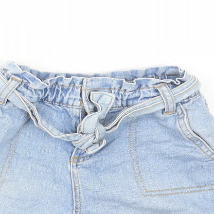 TU Girls Blue Cotton Paperbag Shorts Size 5 Years Regular Tie