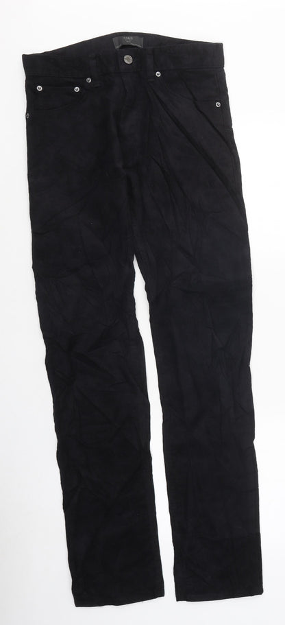 Marks and Spencer Mens Black Cotton Straight Jeans Size S L33 in Regular Zip