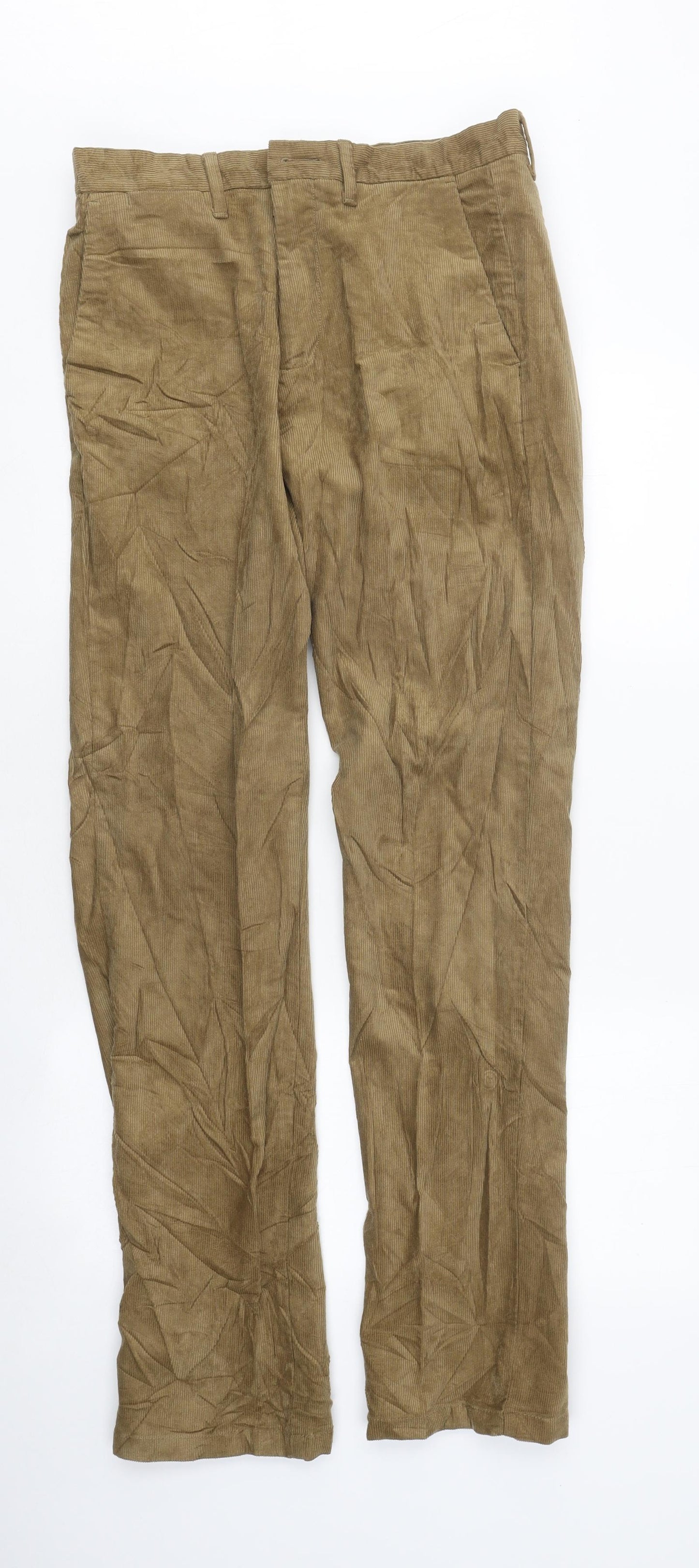 Marks and Spencer Mens Beige Cotton Straight Jeans Size M L33 in Regular Zip