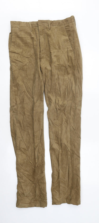 Marks and Spencer Mens Beige Cotton Straight Jeans Size M L33 in Regular Zip