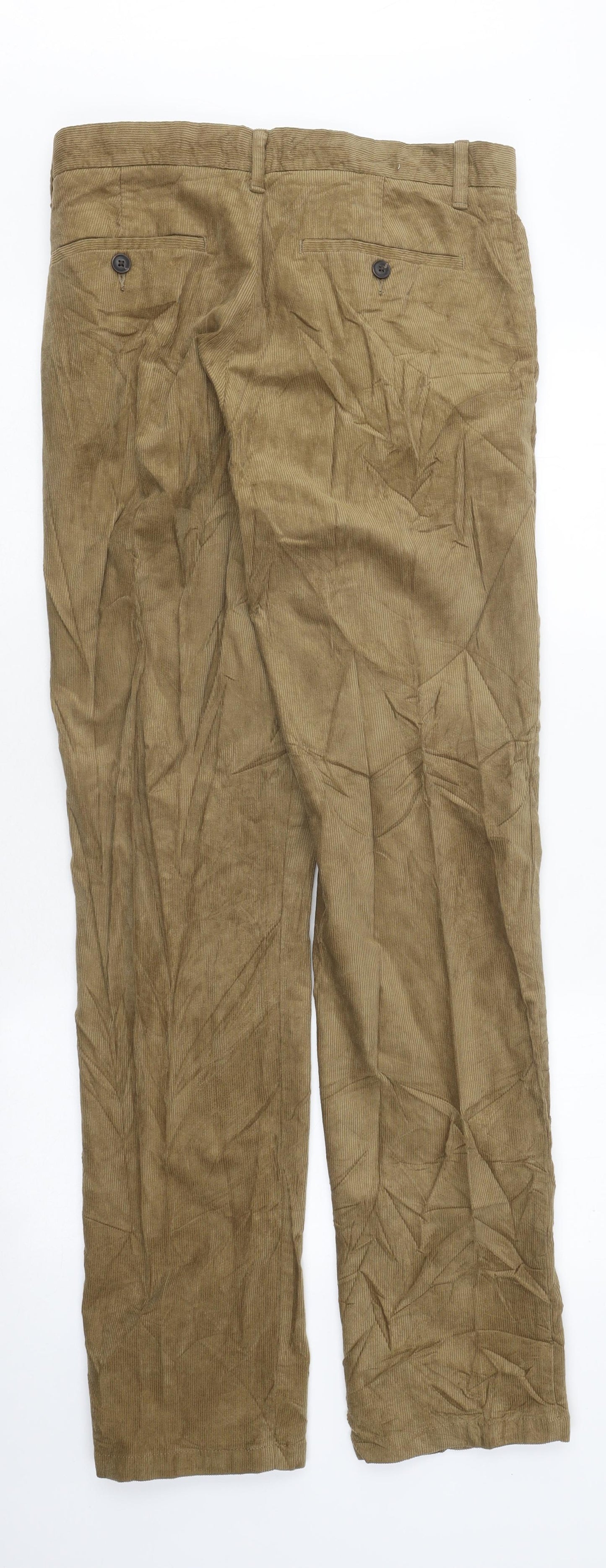 Marks and Spencer Mens Beige Cotton Straight Jeans Size M L33 in Regular Zip