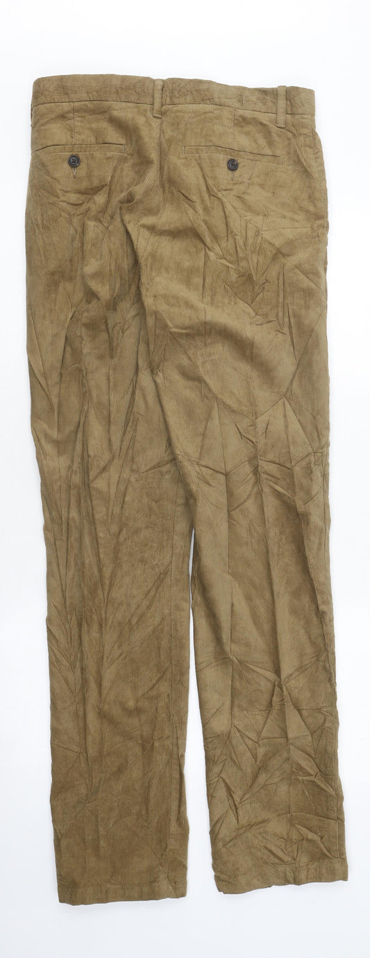 Marks and Spencer Mens Beige Cotton Straight Jeans Size M L33 in Regular Zip